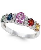 Multi-sapphire (1-9/10 Ct. T.w.) And Diamond (1/8 Ct. T.w.) Ring In 14k White Gold