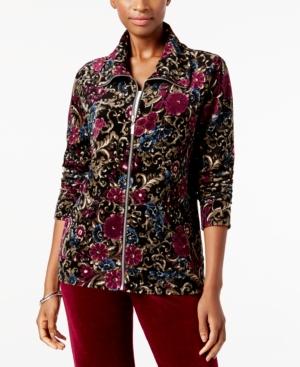 Karen Scott Printed Velour Jacket, Created For Macy's