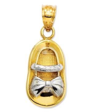14k Gold And Rhodium Charm, Baby Girl Shoe Charm