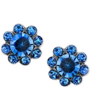 2028 Silver-tone Blue Crystal Floral Stud Earrings