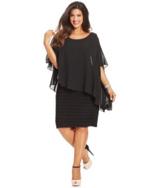 Betsy & Adam Plus Size Chiffon Capelet Sheath