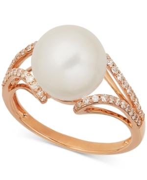 Honora Style Cultured Freshwater Pearl (10mm) And Diamond (1/4 Ct. T.w.) Ring In 14k Rose Gold