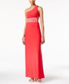 Blondie Nites Juniors' Embellished Ruched One-shoulder Gown