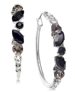 I.n.c. Silver-tone Black Ombre Crystal Hoop Earrings, Created For Macy's
