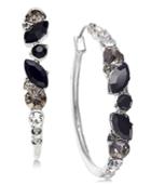 I.n.c. Silver-tone Black Ombre Crystal Hoop Earrings, Created For Macy's
