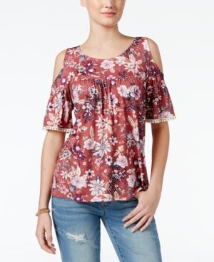 Gypsies & Moondust Juniors' Printed Cold-shoulder Top