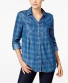 Style & Co Petite Denim Plaid Shirt, Only At Macy's