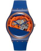 Swatch Unisex Swiss Myrtil-tech Blue & Orange Double-layered Silicone Strap Watch 41mm Suoo102