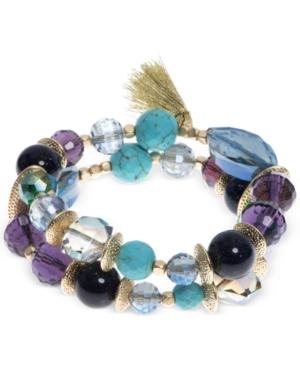 Lonna & Lilly Gold-tone Blue Beaded Tassel Layer Bracelet