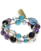 Lonna & Lilly Gold-tone Blue Beaded Tassel Layer Bracelet