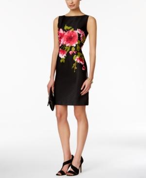 Tahari Asl Sleeveless Floral-print Jacquard Sheath Dress