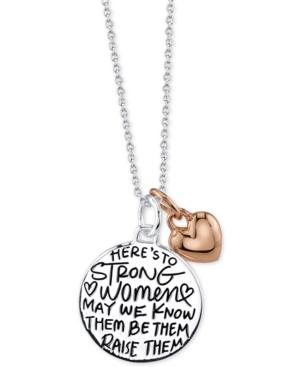 Unwritten Two-tone Strong Women Disc 18 Pendant Necklace In Sterling Silver And Rose Gold-flash