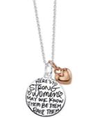 Unwritten Two-tone Strong Women Disc 18 Pendant Necklace In Sterling Silver And Rose Gold-flash