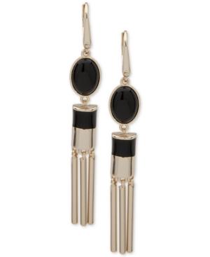 Dkny Gold-tone Black Stone Chandelier Earrings, Created For Macy's