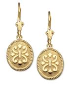 14k Gold Earrings, Oval Etruscan