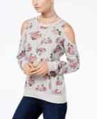 Ultra Flirt Juniors' Floral-print Cold-shoulder Sweatshirt