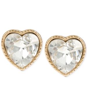 Betsey Johnson Gold-tone Crystal Heart Stud Earrings