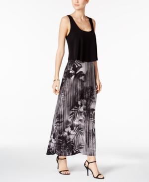 Connected Petite Printed Pleated Popover Dress