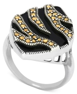 Genevieve & Grace Sterling Silver Ring, Gold Marcasite And Onyx (4-1/2 Ct. T.w.) Animal Print Ring