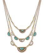 Lucky Brand Two-tone Blue Stone Multi-layer Statement Necklace