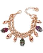 Betsey Johnson Two-tone Multi-stone & Glitter Skull Charm Bracelet