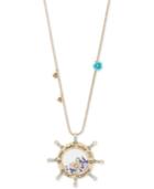 Betsey Johnson Gold-tone Multi-crystal Shaky Bead Nautical Wheel Pendant Necklace