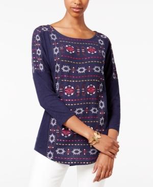 Lucky Brand Three-quarter-sleeve Geo-print Top