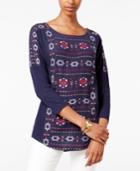 Lucky Brand Three-quarter-sleeve Geo-print Top