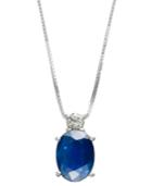 14k White Gold Necklace, Sapphire (1-1/2 Ct. T.w.) And Diamond Accent Oval Pendant