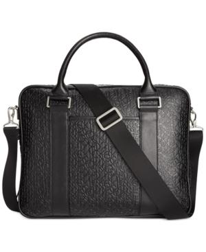 Calvin Klein Logo Embossed Saffiano Leather Attache