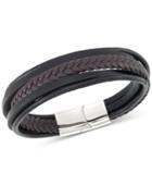 Legacy For Men By Simone I. Smith Men's Black & Brown Multi-row Leather Bracelet In Stainless Steel