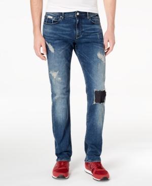 Armani Exchange Men's Straight-fit Stretch Rip-and-repair Jeans