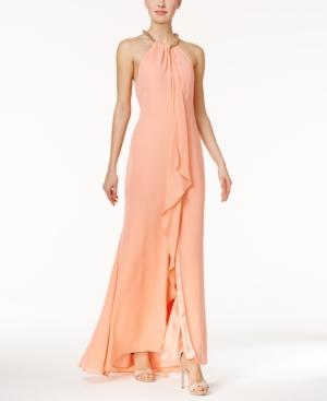 Calvin Klein Draped Chiffon Gown