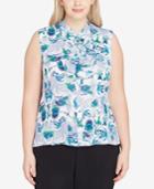 Tahari Asl Plus Size Printed Ruffled Button-front Shell