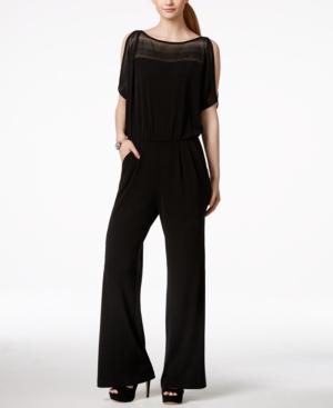 Bcx Juniors' Laser-cut Slit-sleeve Wide-leg Jumpsuit