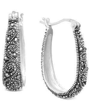Genevieve & Grace Sterling Silver Earrings, Marcasite Scroll Oval Hoop Earrings