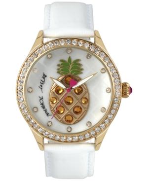 Betsey Johnson Women's White Leather Strap Watch 42mm Bj00517-33