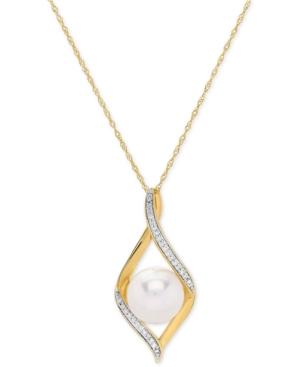 Honora Style Cultured Freshwater Pearl (9 Mm) & Diamond Accent 18 Pendant Necklace In 14k Gold