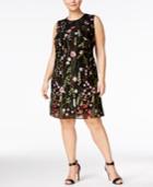 Calvin Klein Plus Size Floral-embroidered Trapeze Dress
