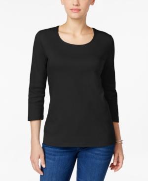 Karen Scott Petite Cotton Scoop-neck Top, Only At Macy's
