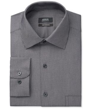 Alfani Men's Classic/regular Performance Fit Black White Diagonal Dot Dress Shirt, Only At Macy's