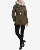 Dkny Faux-fur-collar Hooded Belted Puffer Coat, Created For Macy's