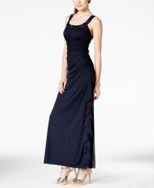 Blondie Nites Juniors' Sequin-trim Ruched-side Empire-waist Dress