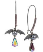 Betsey Johnson Hematite-tone Crystal & Bead Bat Drop Earrings