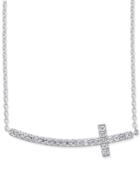 Diamond Side Cross Pendant Necklace (1/5 Ct. T.w.) In 14k White Gold