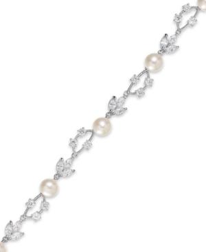 Belle De Mer Bridal Cultured Freshwater Pearl (5-10mm) And Crystal Linked Frontal Necklace In Silver Plated Brass