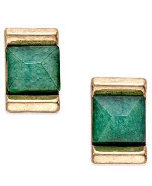 Inc International Concepts Gold-tone Green Stone Square Stud Earrings, Only At Macy's