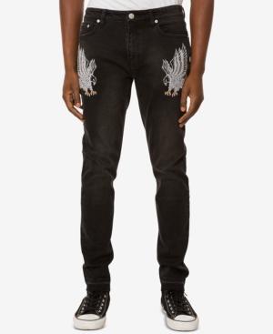 Jaywalker Men's Embroidered Raw-edge Embroidered Jeans