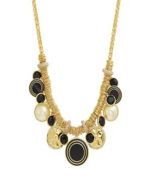 Catherine Malandrino Women's Cluster-style Simulated Pearl Hammered Yellow Gold-tone Jump Ring Charm Necklace