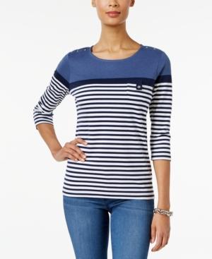 Karen Scott Striped Colorblocked Active Top, Only At Macy's